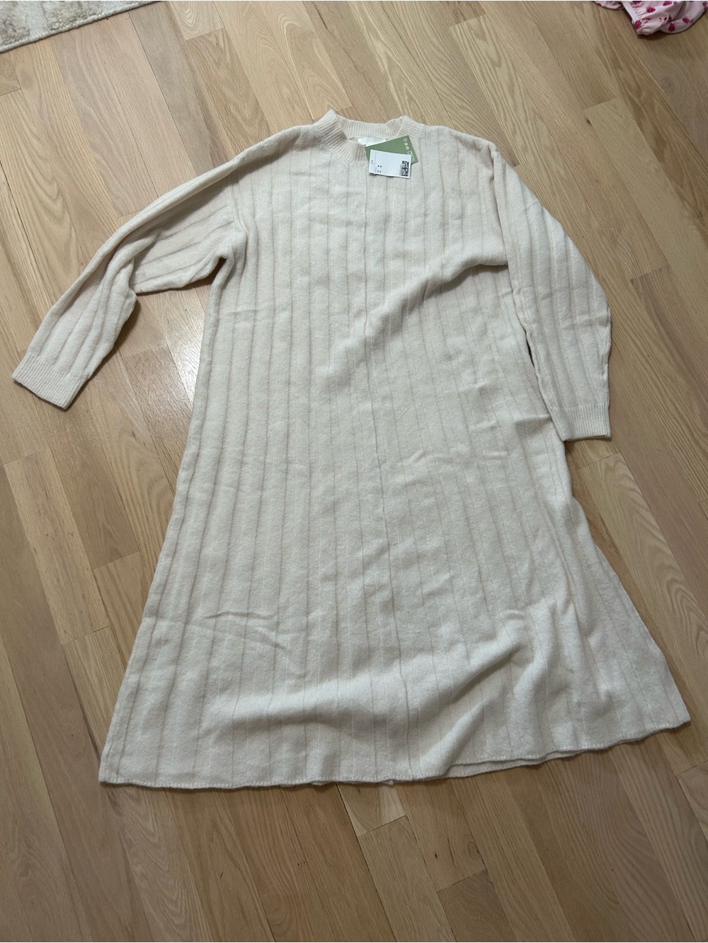 H&M Womens Midi Cream Knit Ribbed Sweater Dress